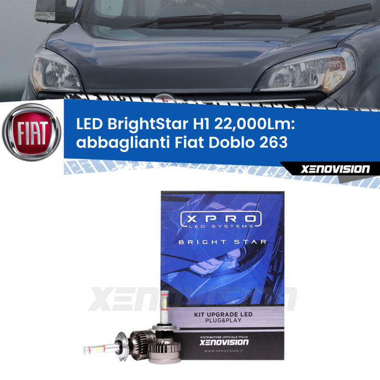 <strong>Kit LED abbaglianti per Fiat Doblo</strong> 263 2010-2014. </strong>Due lampade Canbus H1 Brightstar da 22,000 Lumen. Qualità Massima.
