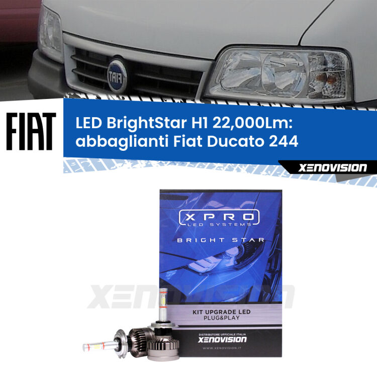Abbaglianti LED H1 22,000Lm per Fiat Ducato 244 2002 -2006 <strong>Kit LED abbaglianti per Fiat Ducato</strong> 244 2002 -2006. </strong>Due lampade Canbus H1 Brightstar da 22,000 Lumen. Qualità Massima.