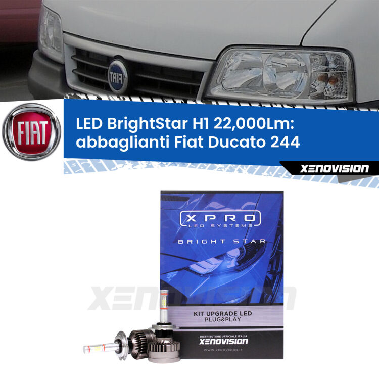 <strong>Kit LED abbaglianti per Fiat Ducato</strong> 244 2002-2006. </strong>Due lampade Canbus H1 Brightstar da 22,000 Lumen. Qualità Massima.
