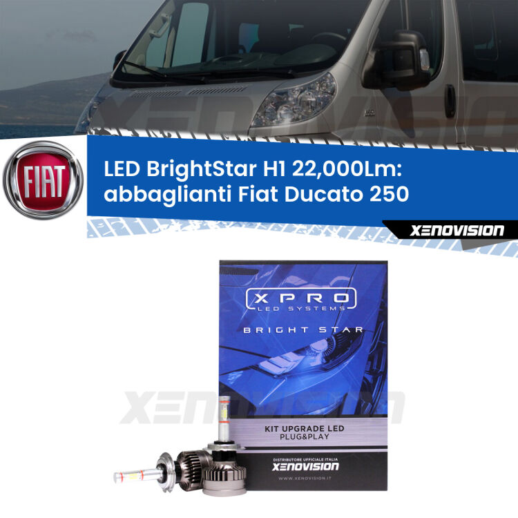 <strong>Kit LED abbaglianti per Fiat Ducato</strong> 250 senza luci diurne. </strong>Due lampade Canbus H1 Brightstar da 22,000 Lumen. Qualità Massima.