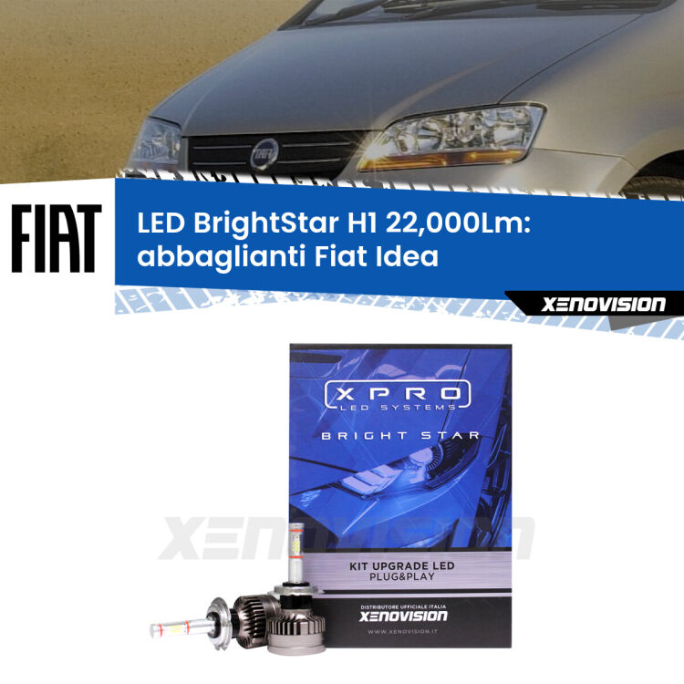 Abbaglianti LED H1 22,000Lm per Fiat Idea  2003 -2015 <strong>Kit LED abbaglianti per Fiat Idea</strong>  2003 -2015. </strong>Due lampade Canbus H1 Brightstar da 22,000 Lumen. Qualità Massima.
