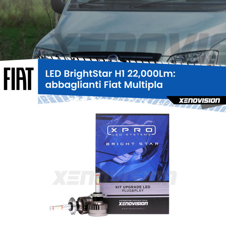 0 Abbaglianti LED H1 22,000Lm per Fiat Multipla 2004 -2010 <strong>Kit LED abbaglianti per Fiat Multipla</strong> 2004 -2010. </strong>Due lampade Canbus H1 Brightstar da 22,000 Lumen. Qualità Massima.