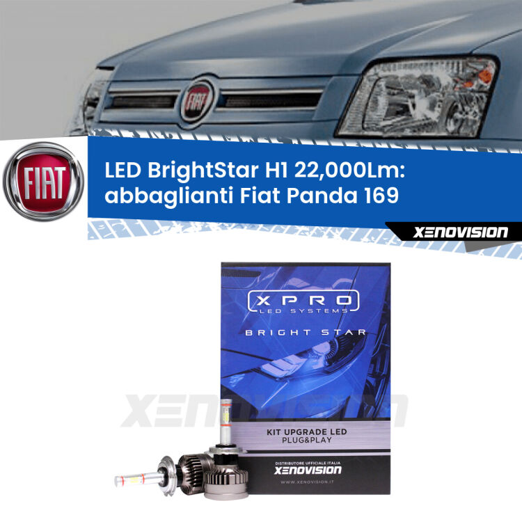 <strong>Kit LED abbaglianti per Fiat Panda</strong> 169 2003-2012. </strong>Due lampade Canbus H1 Brightstar da 22,000 Lumen. Qualità Massima.