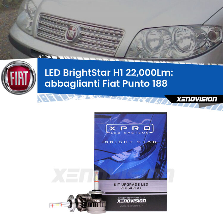 <strong>Kit LED abbaglianti per Fiat Punto</strong> 188 2002-2010. </strong>Due lampade Canbus H1 Brightstar da 22,000 Lumen. Qualità Massima.