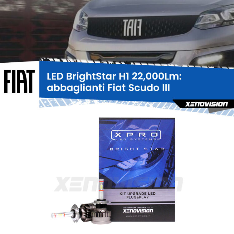 Abbaglianti LED H1 22,000Lm per Fiat Scudo III 2022 in poi <strong>Kit LED abbaglianti per Fiat Scudo</strong> III 2022 in poi. </strong>Due lampade Canbus H1 Brightstar da 22,000 Lumen. Qualità Massima.