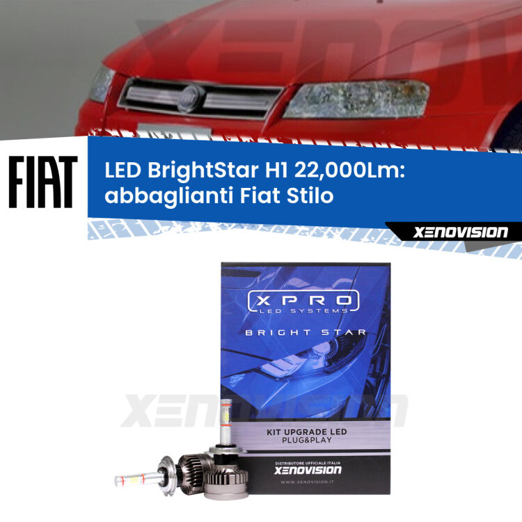 Abbaglianti LED H1 22,000Lm per Fiat Stilo  2001 -2006 <strong>Kit LED abbaglianti per Fiat Stilo</strong>  2001 -2006. </strong>Due lampade Canbus H1 Brightstar da 22,000 Lumen. Qualità Massima.