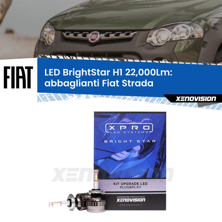 Abbaglianti LED H1 22,000Lm per Fiat Strada a parabola doppia <strong>Kit LED abbaglianti per Fiat Strada</strong> a parabola doppia. </strong>Due lampade Canbus H1 Brightstar da 22,000 Lumen. Qualità Massima.