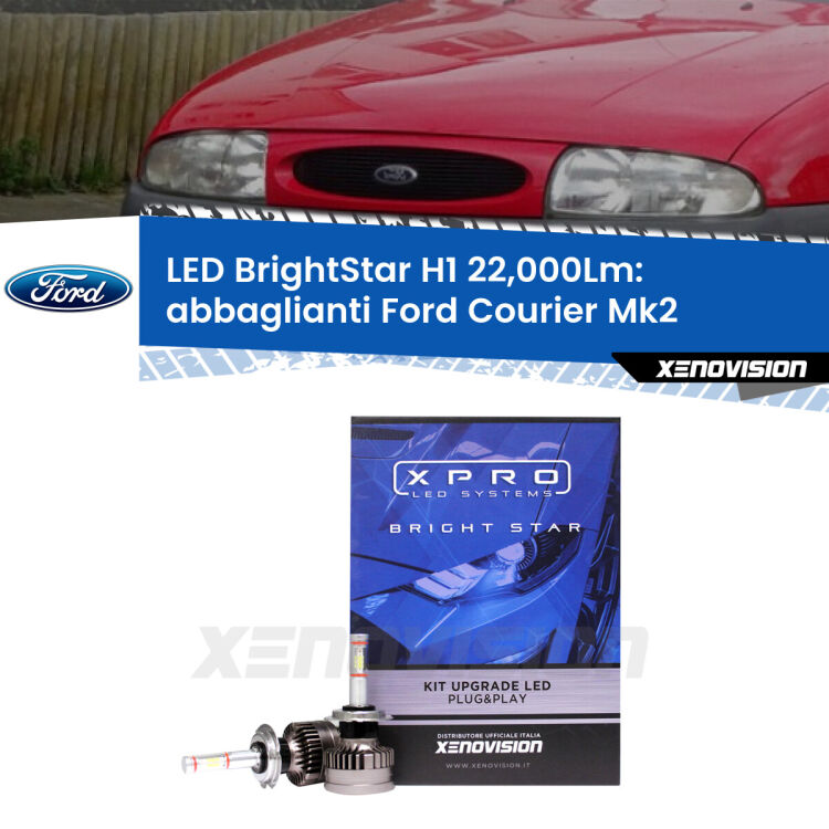 <strong>Kit LED abbaglianti per Ford Courier</strong> Mk2 1996-1999. </strong>Due lampade Canbus H1 Brightstar da 22,000 Lumen. Qualità Massima.