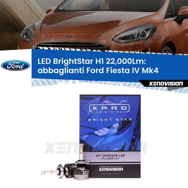 <strong>Kit LED abbaglianti per Ford Fiesta IV</strong> Mk4 1995-1999. </strong>Due lampade Canbus H1 Brightstar da 22,000 Lumen. Qualità Massima.