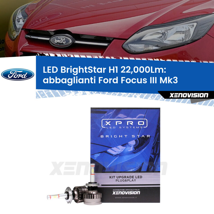 0 Abbaglianti LED H1 22,000Lm per Ford Focus Mk3 senza luci diurne <strong>Kit LED abbaglianti per Ford Focus</strong> Mk3 senza luci diurne. </strong>Due lampade Canbus H1 Brightstar da 22,000 Lumen. Qualità Massima.