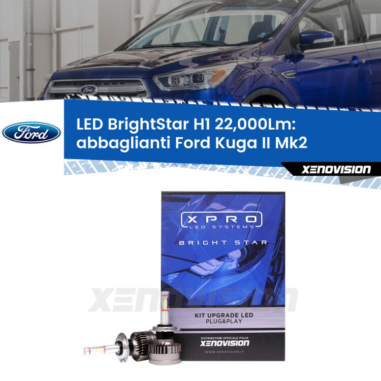 <strong>Kit LED abbaglianti per Ford Kuga II</strong> Mk2 2017-2019. </strong>Due lampade Canbus H1 Brightstar da 22,000 Lumen. Qualità Massima.