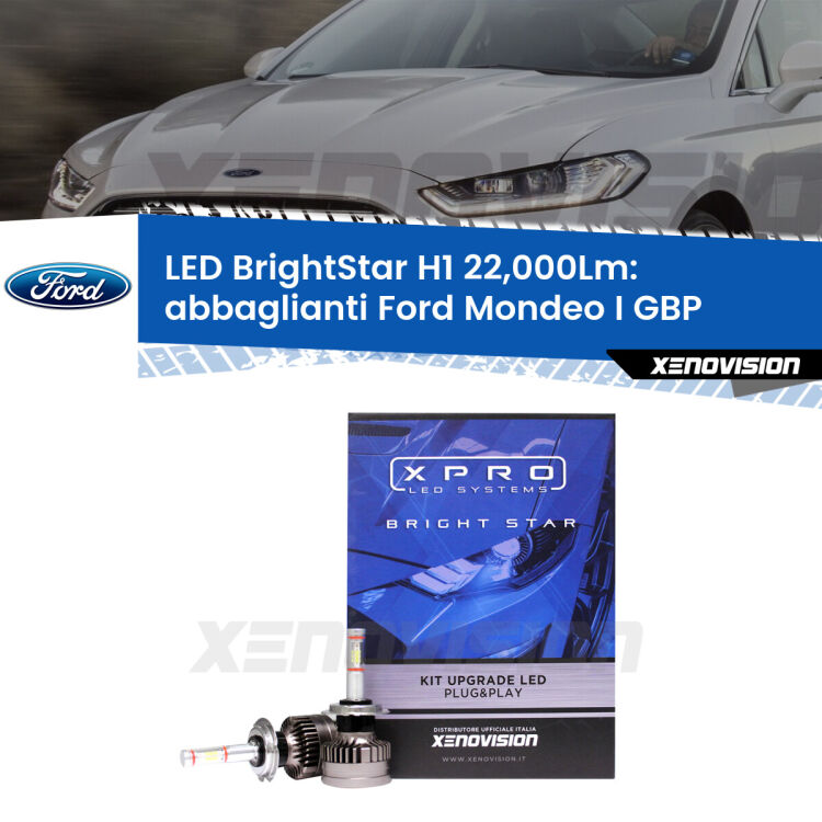 <strong>Kit LED abbaglianti per Ford Mondeo I</strong> GBP 1993-1996. </strong>Due lampade Canbus H1 Brightstar da 22,000 Lumen. Qualità Massima.