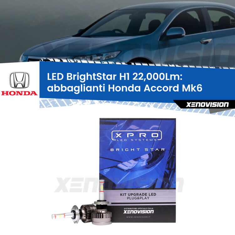 <strong>Kit LED abbaglianti per Honda Accord</strong> Mk6 1997-2002. </strong>Due lampade Canbus H1 Brightstar da 22,000 Lumen. Qualità Massima.