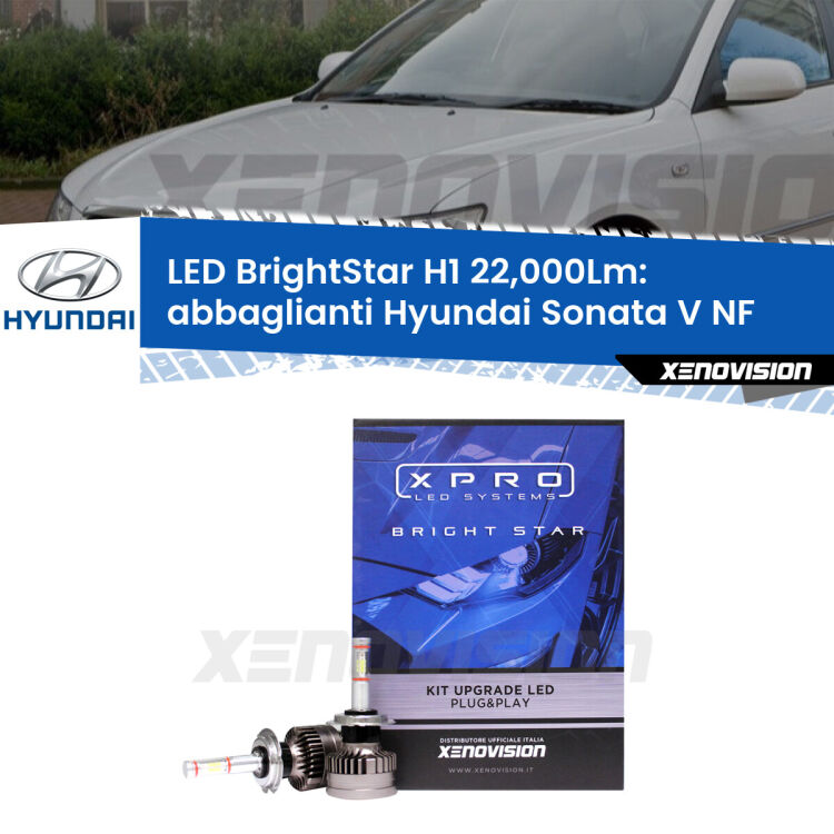 Abbaglianti LED H1 22,000Lm per Hyundai Sonata V NF 2005 -2010 <strong>Kit LED abbaglianti per Hyundai Sonata V</strong> NF 2005 -2010. </strong>Due lampade Canbus H1 Brightstar da 22,000 Lumen. Qualità Massima.
