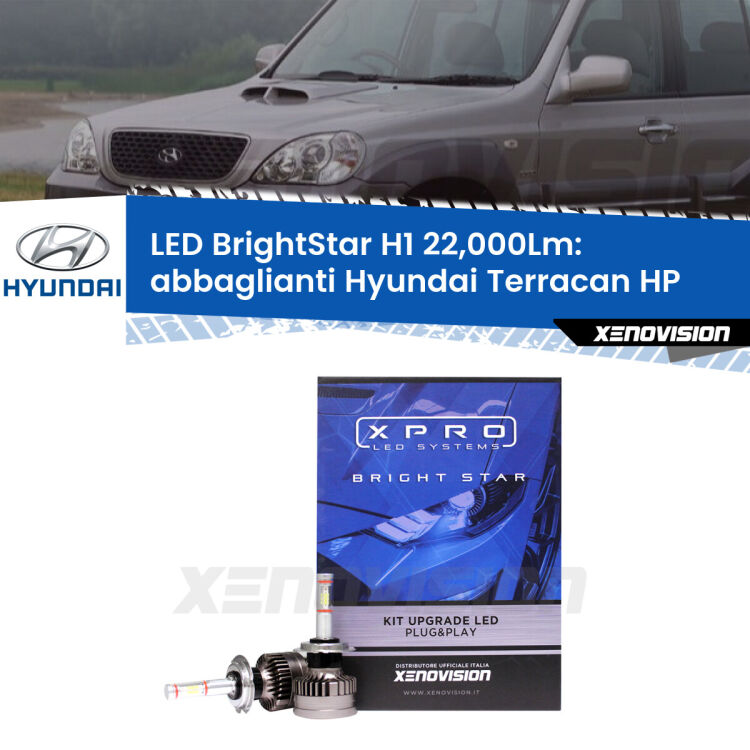 <strong>Kit LED abbaglianti per Hyundai Terracan</strong> HP 2001-2006. </strong>Due lampade Canbus H1 Brightstar da 22,000 Lumen. Qualità Massima.