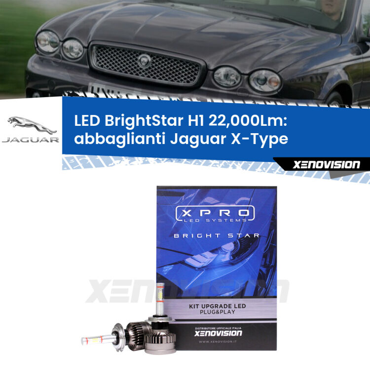 <strong>Kit LED abbaglianti per Jaguar X-Type</strong>  2001-2009. </strong>Due lampade Canbus H1 Brightstar da 22,000 Lumen. Qualità Massima.