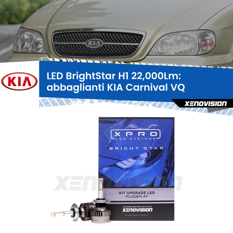 Abbaglianti LED H1 22,000Lm per KIA Carnival VQ 2005 -2013 <strong>Kit LED abbaglianti per KIA Carnival</strong> VQ 2005 -2013. </strong>Due lampade Canbus H1 Brightstar da 22,000 Lumen. Qualità Massima.