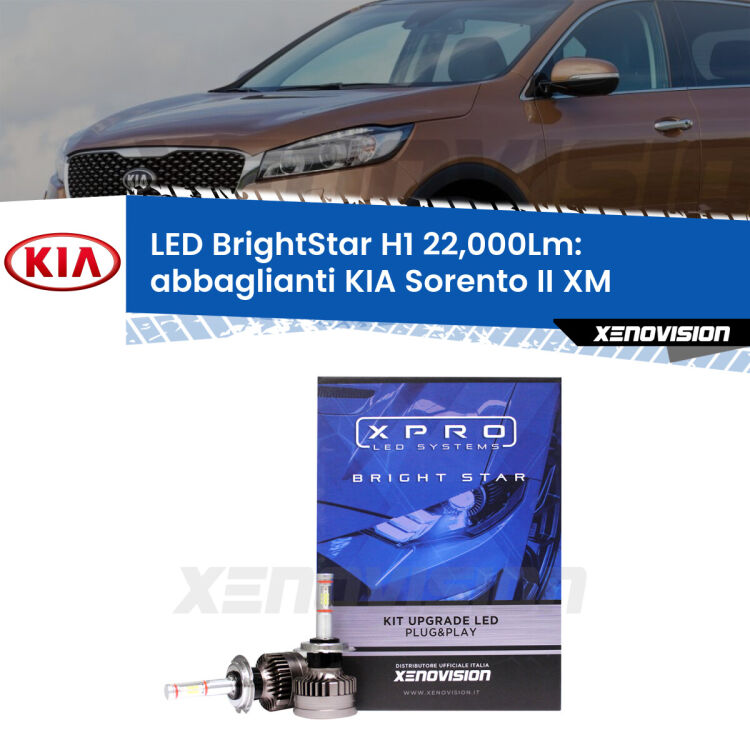 <strong>Kit LED abbaglianti per KIA Sorento II</strong> XM 2009-2012. </strong>Due lampade Canbus H1 Brightstar da 22,000 Lumen. Qualità Massima.