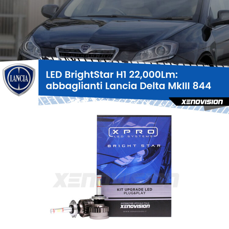 Abbaglianti LED H1 22,000Lm per Lancia Delta MkIII 844 con fari Bi-Xenon <strong>Kit LED abbaglianti per Lancia Delta MkIII</strong> 844 con fari Bi-Xenon. </strong>Due lampade Canbus H1 Brightstar da 22,000 Lumen. Qualità Massima.