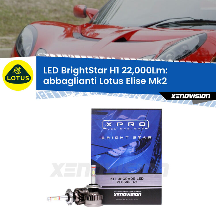 Abbaglianti LED H1 22,000Lm per Lotus Elise Mk2 2000 -2009 <strong>Kit LED abbaglianti per Lotus Elise</strong> Mk2 2000 -2009. </strong>Due lampade Canbus H1 Brightstar da 22,000 Lumen. Qualità Massima.