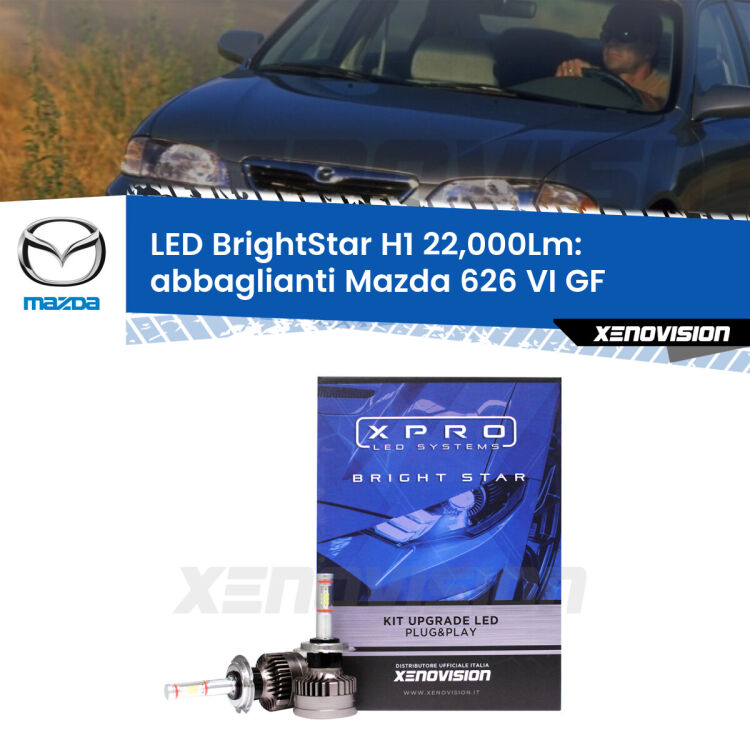 <strong>Kit LED abbaglianti per Mazda 626 VI</strong> GF 1997-2002. </strong>Due lampade Canbus H1 Brightstar da 22,000 Lumen. Qualità Massima.