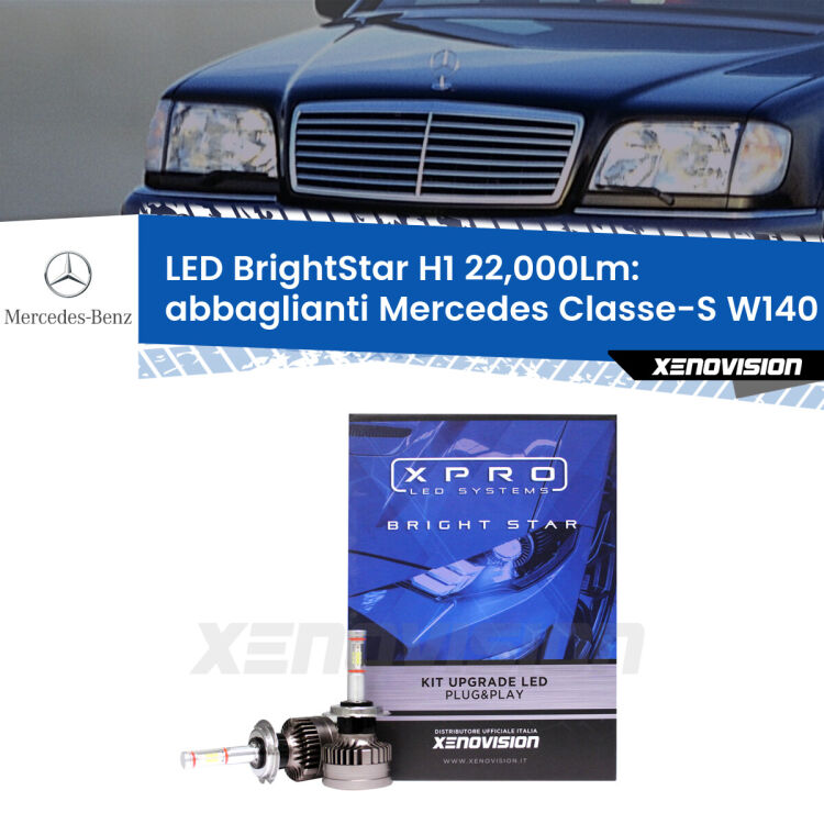 <strong>Kit LED abbaglianti per Mercedes Classe-S</strong> W140 1991-1998. </strong>Due lampade Canbus H1 Brightstar da 22,000 Lumen. Qualità Massima.