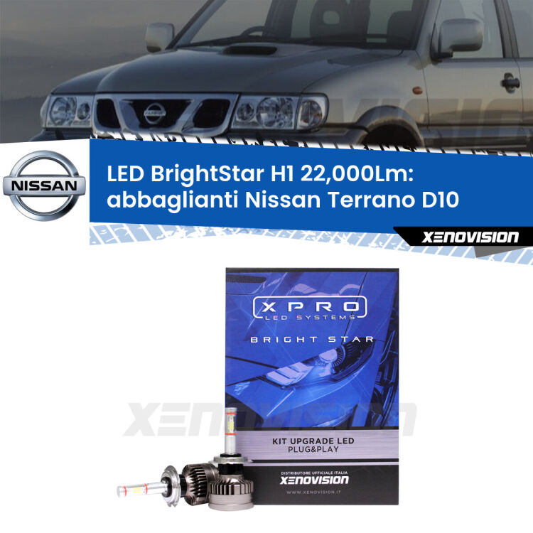 <strong>Kit LED abbaglianti per Nissan Terrano</strong> D10 2013in poi. </strong>Due lampade Canbus H1 Brightstar da 22,000 Lumen. Qualità Massima.