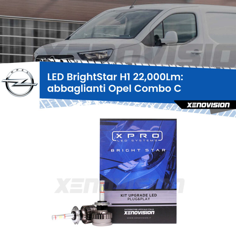<strong>Kit LED abbaglianti per Opel Combo C</strong>  2005-2011. </strong>Due lampade Canbus H1 Brightstar da 22,000 Lumen. Qualità Massima.