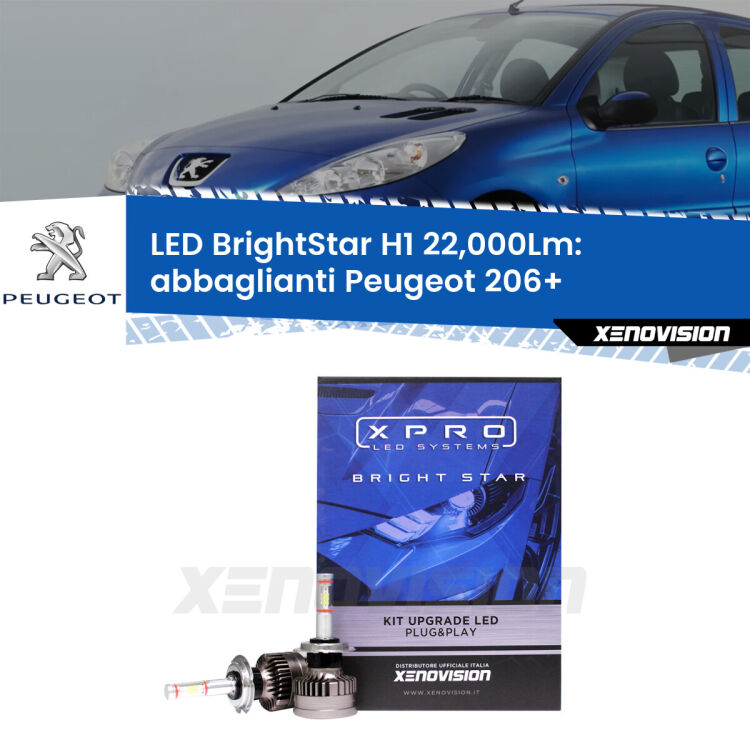 <strong>Kit LED abbaglianti per Peugeot 206+</strong>  2009-2013. </strong>Due lampade Canbus H1 Brightstar da 22,000 Lumen. Qualità Massima.