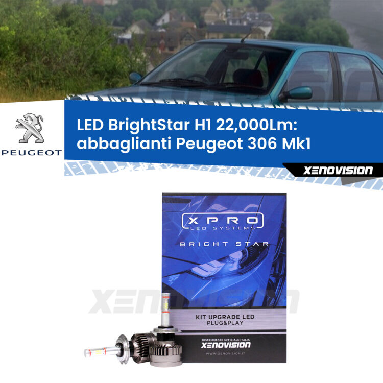 Abbaglianti LED H1 22,000Lm per Peugeot 306 Mk1 1993 -2001 <strong>Kit LED abbaglianti per Peugeot 306</strong> Mk1 1993 -2001. </strong>Due lampade Canbus H1 Brightstar da 22,000 Lumen. Qualità Massima.