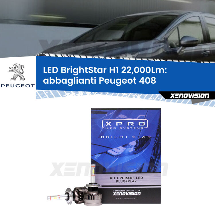 Abbaglianti LED H1 22,000Lm per Peugeot 408 Full-beam spotlight con fari Bi-Xenon <strong>Kit LED abbaglianti per Peugeot 408</strong> Full-beam spotlight con fari Bi-Xenon. </strong>Due lampade Canbus H1 Brightstar da 22,000 Lumen. Qualità Massima.
