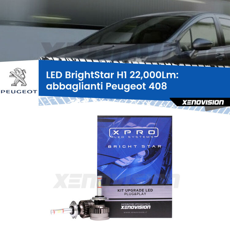 <strong>Kit LED abbaglianti per Peugeot 408</strong>  Full-beam spotlight con fari Bi-Xenon. </strong>Due lampade Canbus H1 Brightstar da 22,000 Lumen. Qualità Massima.