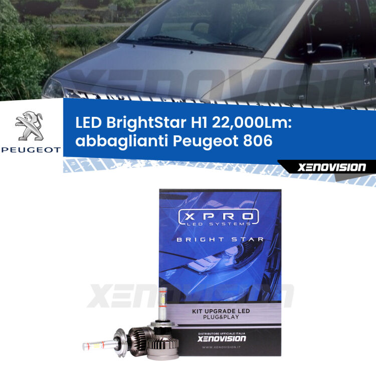 <strong>Kit LED abbaglianti per Peugeot 806</strong>  1994-2002. </strong>Due lampade Canbus H1 Brightstar da 22,000 Lumen. Qualità Massima.