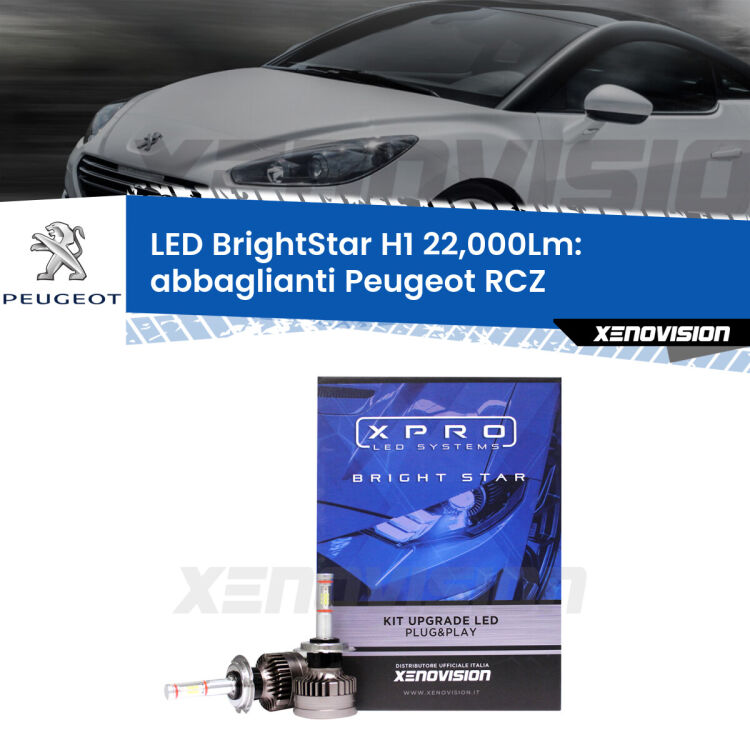 <strong>Kit LED abbaglianti per Peugeot RCZ</strong>  2010-2015. </strong>Due lampade Canbus H1 Brightstar da 22,000 Lumen. Qualità Massima.