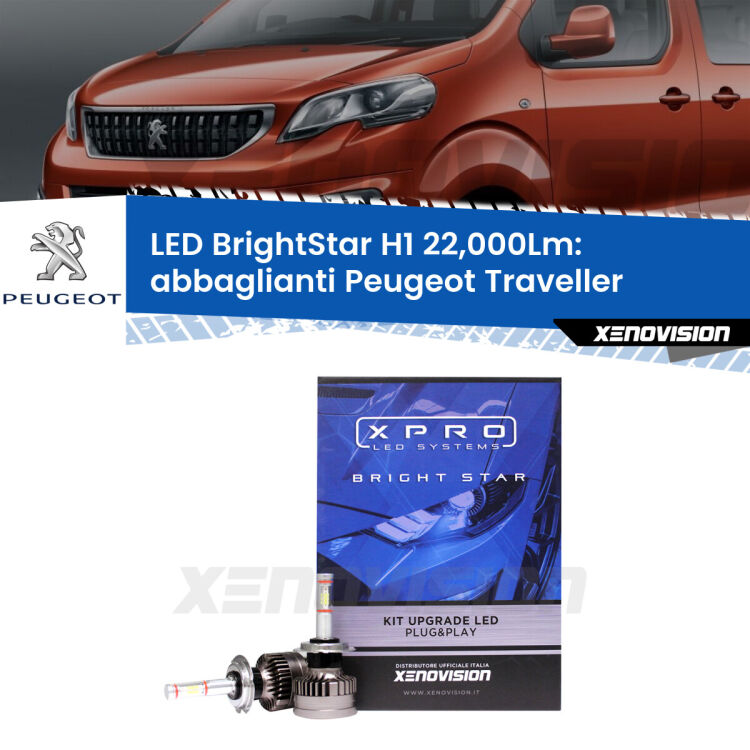 Abbaglianti LED H1 22,000Lm per Peugeot Traveller 2016 in poi <strong>Kit LED abbaglianti per Peugeot Traveller</strong> 2016 in poi. </strong>Due lampade Canbus H1 Brightstar da 22,000 Lumen. Qualità Massima.