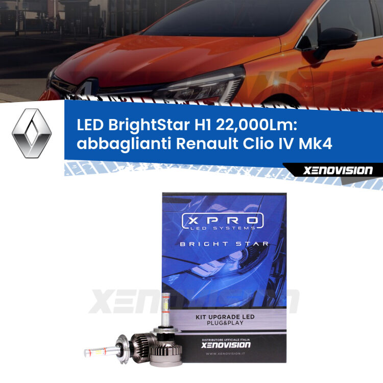 Abbaglianti LED H1 22,000Lm per Renault Clio IV 2012 -2018 <strong>Kit LED abbaglianti per Renault Clio IV</strong> 2012 -2018. </strong>Due lampade Canbus H1 Brightstar da 22,000 Lumen. Qualità Massima.
