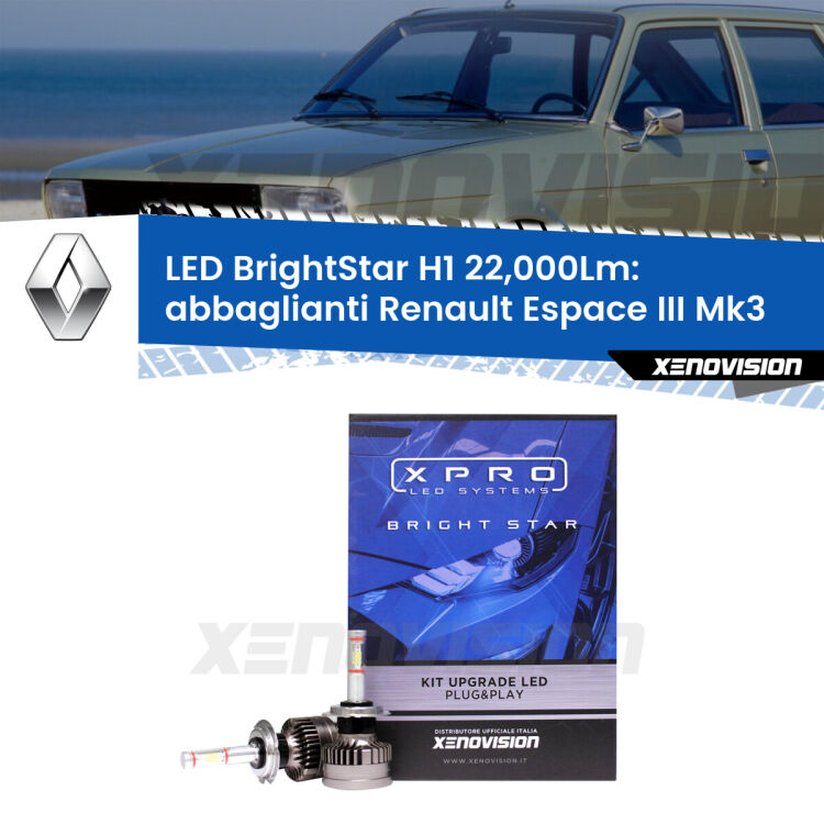 <strong>Kit LED abbaglianti per Renault Espace III</strong> Mk3 1996-2000. </strong>Due lampade Canbus H1 Brightstar da 22,000 Lumen. Qualità Massima.