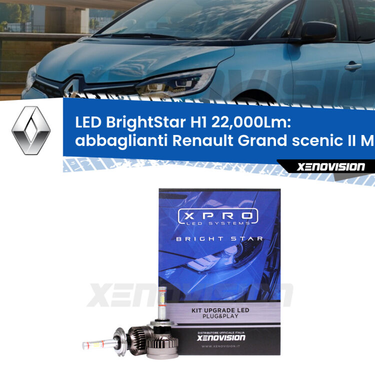 <strong>Kit LED abbaglianti per Renault Grand scenic II</strong> Mk2 2004-2009. </strong>Due lampade Canbus H1 Brightstar da 22,000 Lumen. Qualità Massima.