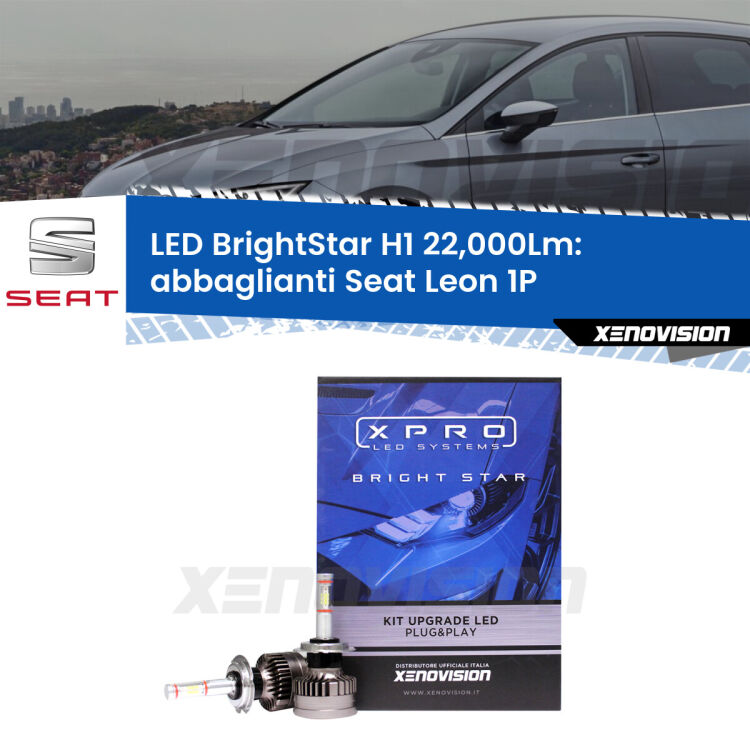 <strong>Kit LED abbaglianti per Seat Leon</strong> 1P 2005-2012. </strong>Due lampade Canbus H1 Brightstar da 22,000 Lumen. Qualità Massima.
