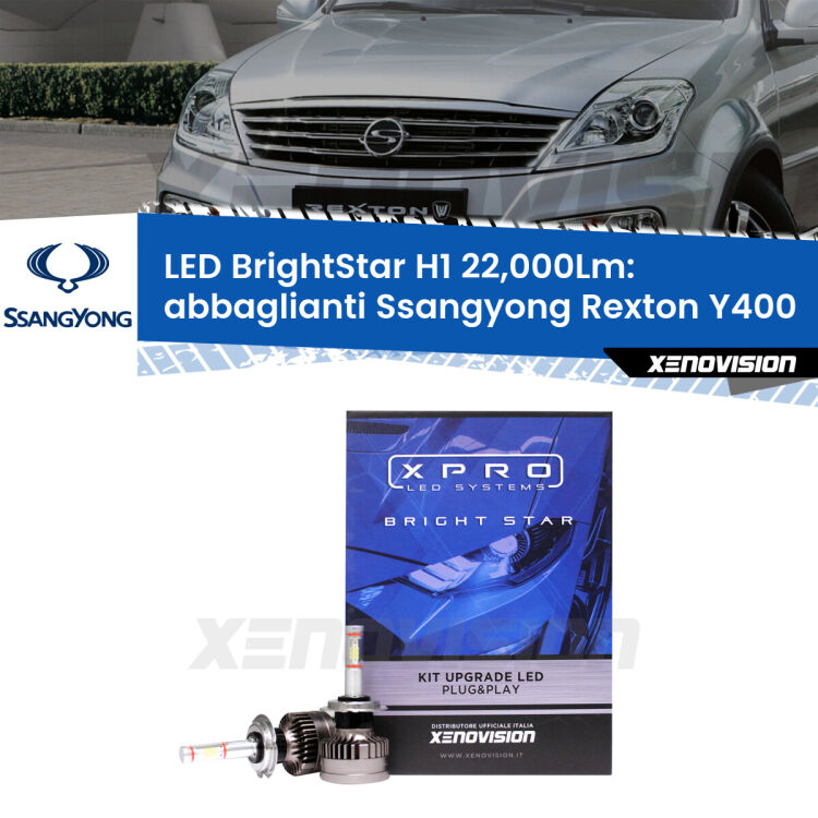 <strong>Kit LED abbaglianti per Ssangyong Rexton</strong> Y400 2017in poi. </strong>Due lampade Canbus H1 Brightstar da 22,000 Lumen. Qualità Massima.
