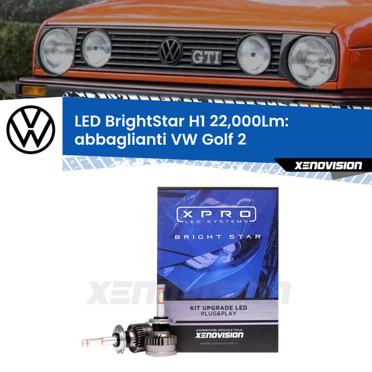 Abbaglianti LED H1 22,000Lm per VW Golf 2  a parabola doppia <strong>Kit LED abbaglianti per VW Golf 2</strong>  a parabola doppia. </strong>Due lampade Canbus H1 Brightstar da 22,000 Lumen. Qualità Massima.