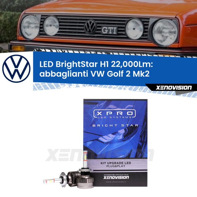 <strong>Kit LED abbaglianti per VW Golf 2</strong> Mk2 a parabola doppia. </strong>Due lampade Canbus H1 Brightstar da 22,000 Lumen. Qualità Massima.