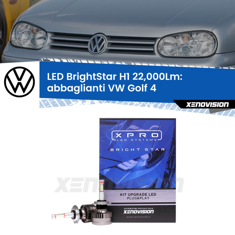 Abbaglianti LED H1 22,000Lm per VW Golf 4  1997 -2005 <strong>Kit LED abbaglianti per VW Golf 4</strong>  1997 -2005. </strong>Due lampade Canbus H1 Brightstar da 22,000 Lumen. Qualità Massima.