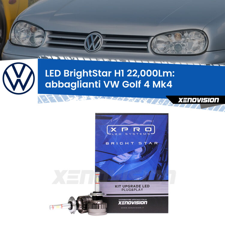 <strong>Kit LED abbaglianti per VW Golf 4</strong> Mk4 1997-2005. </strong>Due lampade Canbus H1 Brightstar da 22,000 Lumen. Qualità Massima.