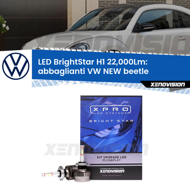 <strong>Kit LED abbaglianti per VW NEW beetle</strong>  1998-2005. </strong>Due lampade Canbus H1 Brightstar da 22,000 Lumen. Qualità Massima.