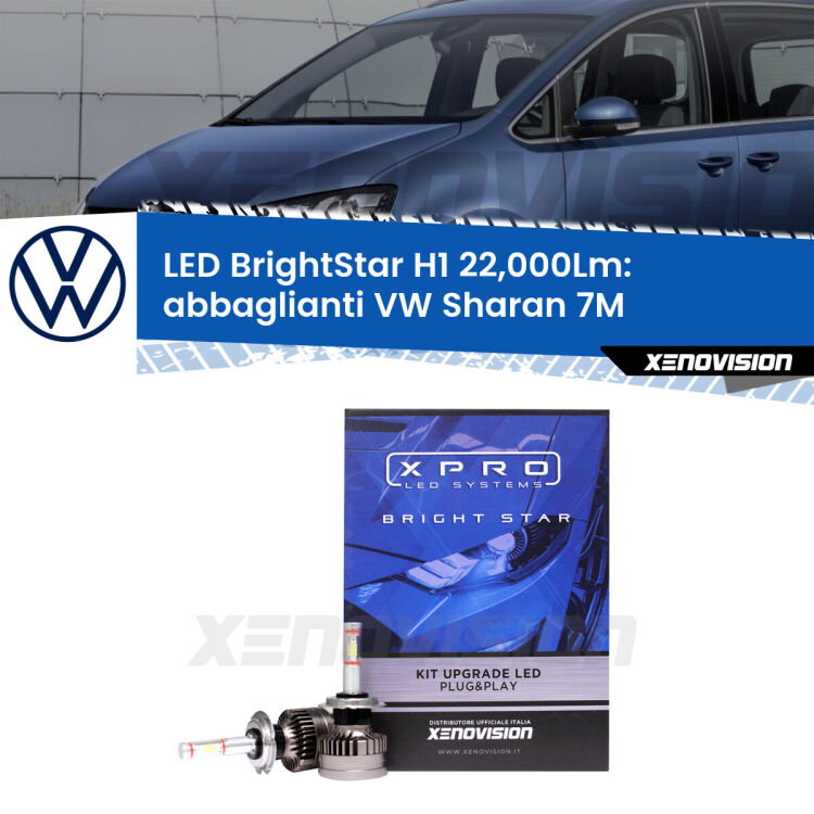 <strong>Kit LED abbaglianti per VW Sharan</strong> 7M 1995-2010. </strong>Due lampade Canbus H1 Brightstar da 22,000 Lumen. Qualità Massima.