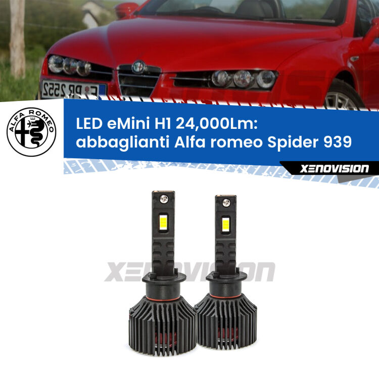 <strong>Kit abbaglianti LED specifico per Alfa romeo Spider</strong> 939 con fari Xenon. Lampade <strong>H1</strong> Canbus e compatte 24.000Lumen Eagle Mini Xenovision.