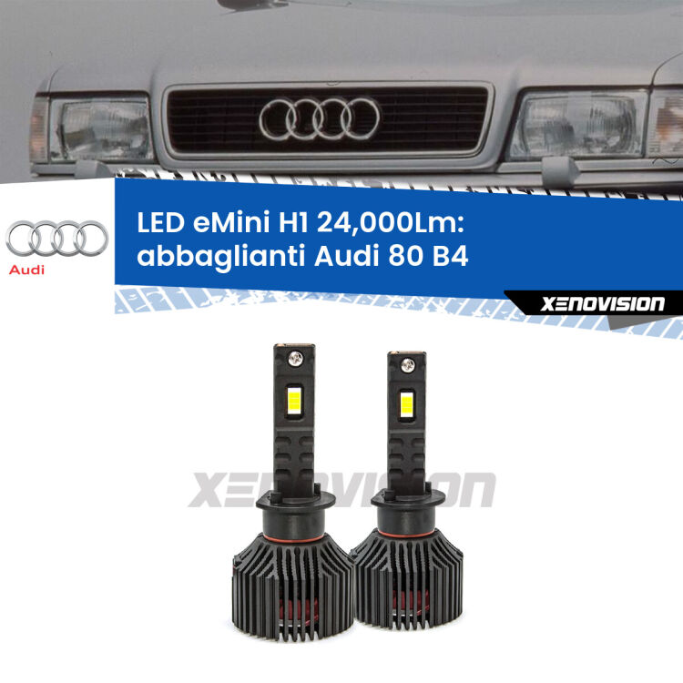 <strong>Kit abbaglianti LED specifico per Audi 80</strong> B4 a parabola doppia. Lampade <strong>H1</strong> Canbus e compatte 24.000Lumen Eagle Mini Xenovision.