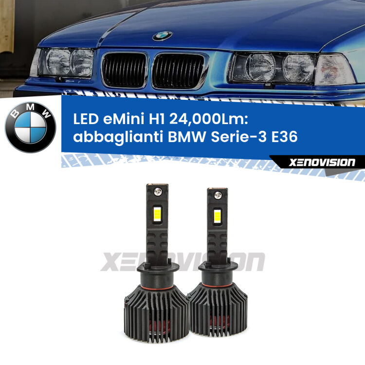 <strong>Kit abbaglianti LED specifico per BMW Serie-3</strong> E36 1990-1994. Lampade <strong>H1</strong> Canbus e compatte 24.000Lumen Eagle Mini Xenovision.