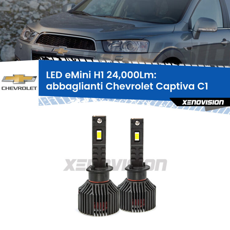 <strong>Kit abbaglianti LED specifico per Chevrolet Captiva</strong> C1 2006-2015. Lampade <strong>H1</strong> Canbus e compatte 24.000Lumen Eagle Mini Xenovision.